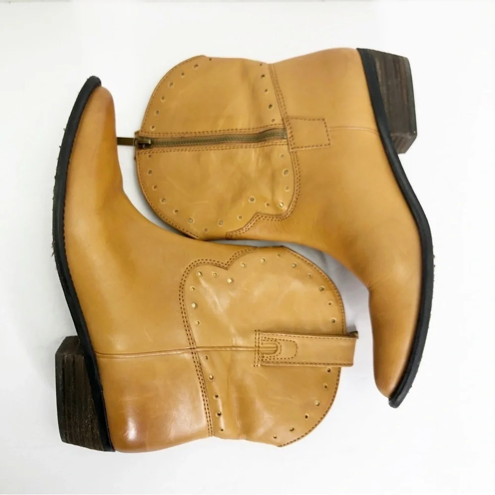 Lucky brand mustard Lucky Vachetta leather western ankle boots